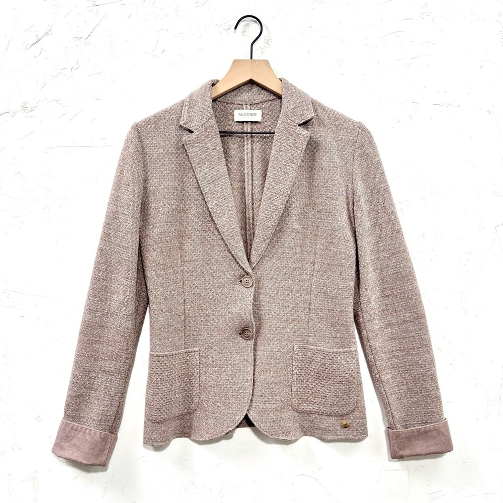 Falconeri Italy Cotton Linen Knit Blazer Small Beige Mélange - Picture 3 of 13